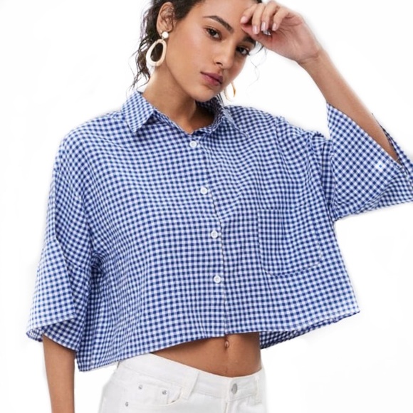 Tommy Hilfiger Tops - Tommy Hilfiger Upcycled Cropped Gingham Shirt Blue